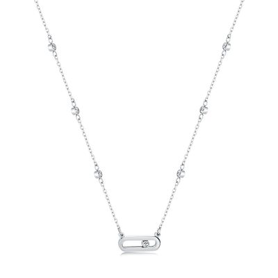 Italgem SWN166 Women's S.Steel White CZ Slider Necklace/SILVER