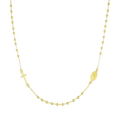 Amen CROG20 Women's Cross & Miraculous Mary Medal Mini Bead Rosary Necklace/GOLD