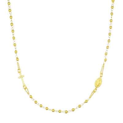 Amen CROG3 Women's Cross & Miraculous Mary Medal Beaded Rosary Necklace/GOLD