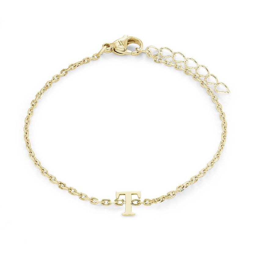 Italgem INITIAL3-GO 5+1 Girl's Gold.IP S.Steel Block Letter Bracelet