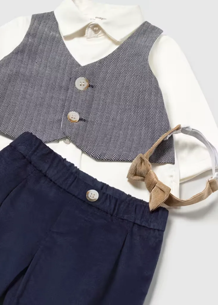 Mayoral 2524 Baby Boy's LS Shirt, Vest & Pants Set 3PC/