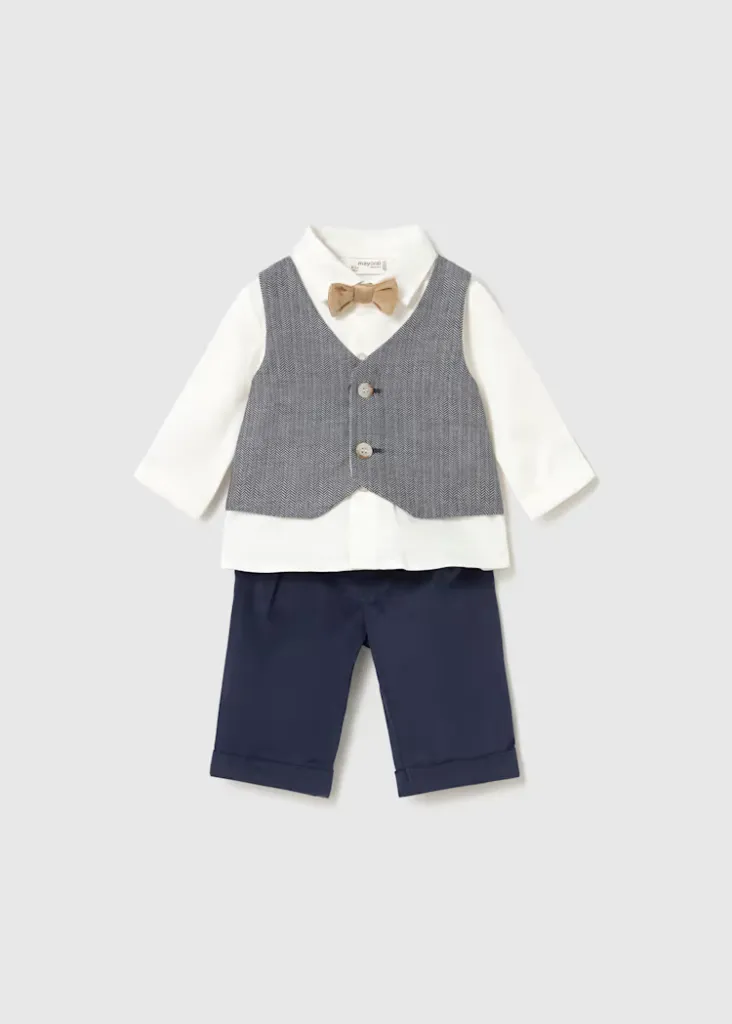Mayoral 2524 Baby Boy's LS Shirt, Vest & Pants Set 3PC/