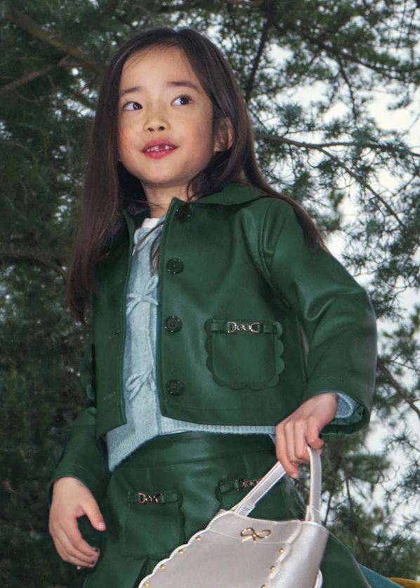Mayoral 4410/4904 Girl's Youth Long Sleeve Faux Leather Button Up Jacket & Skirt Set 2PC