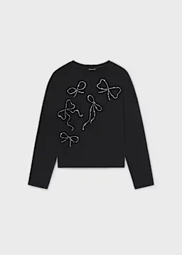 Mayoral 7065 Girl's Long Sleeve Rhinestone-Pearl T-Shirt