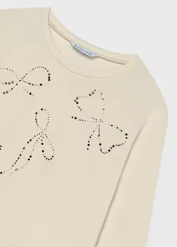 Mayoral 7065 Girl's Long Sleeve Rhinestone-Pearl T-Shirt