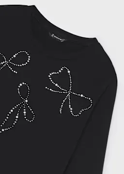 Mayoral 7065 Girl's Long Sleeve Rhinestone-Pearl T-Shirt