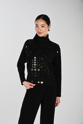Frank Lyman 264800 Women's LS Gold Accent Turtleneck Sweater/BLACK