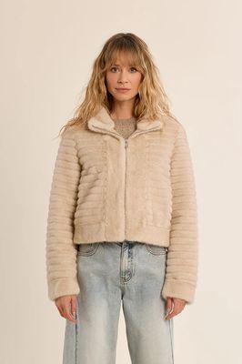 Molly Bracken HA120EH Women's Faux Fur Zip Up Jacket/OFF-WHITE