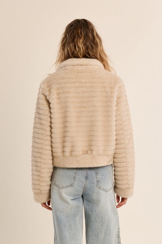 Molly Bracken HA120EH Women's Faux Fur Zip Up Jacket – Off-White