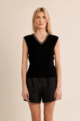 Molly Bracken LAF137EN Women's SLV Stud Detail Ribbed Tank Top – Black