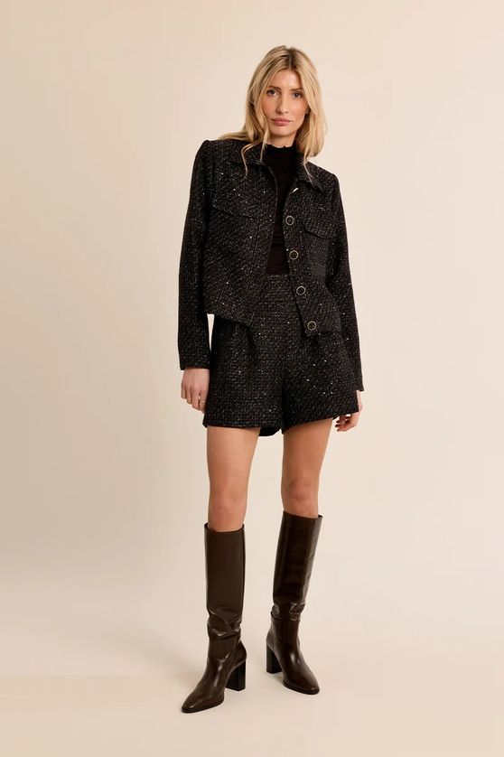 Molly Bracken T2032EH Women's Crop Tweed Blazer