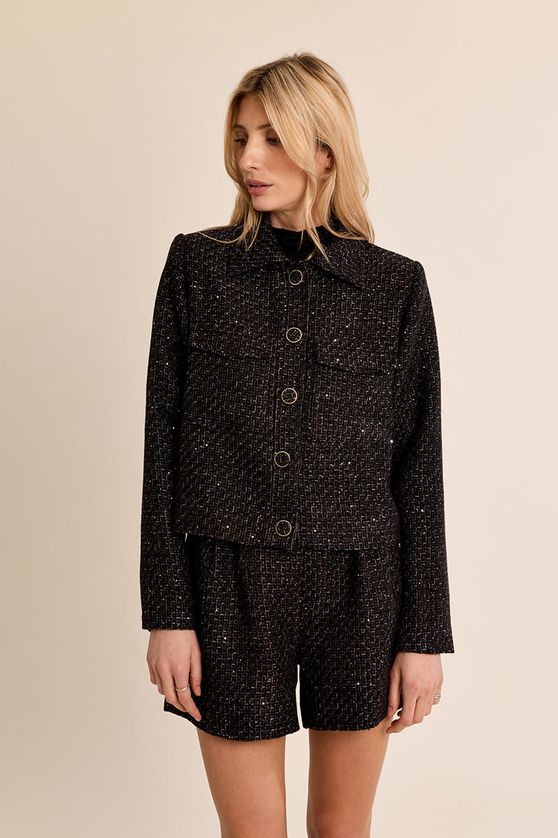 Molly Bracken T2032EH Women's Crop Tweed Blazer