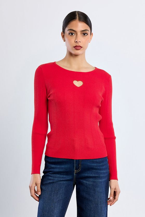 Lili Sidonio LAL731EH Women's Long Sleeve Heart Cutout Ribbed Sweater