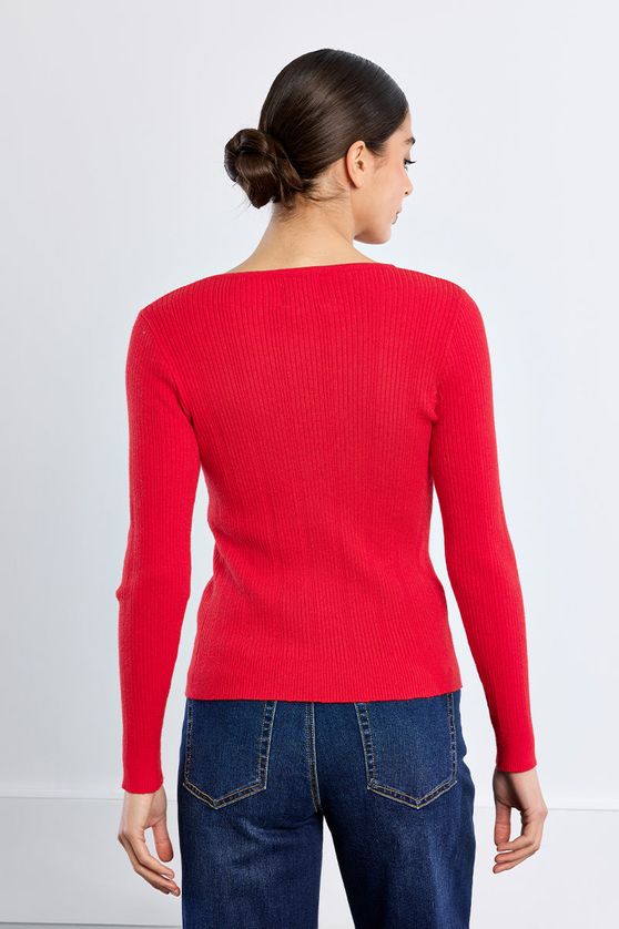 Lili Sidonio LAL731EH Women's Long Sleeve Heart Cutout Ribbed Sweater