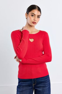 Lili Sidonio LAL731EH Women's LS Heart Cutout Ribbed Sweater/
