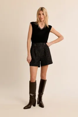Molly Bracken T2031EH Women's High-Waisted Tweed Shorts/