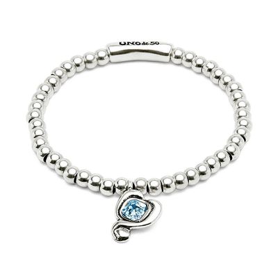 Uno de 50 PUL2514AZCMTL0L Women's Silver Plated Bead Bracelet w/ Stone Heart Charm