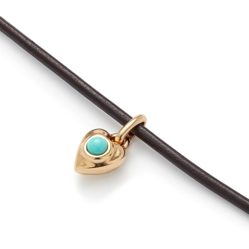 Uno de 50 PUL2564MARORO0M Gold Plated Turquoise Heart Charm & Brown Rope Bracelet