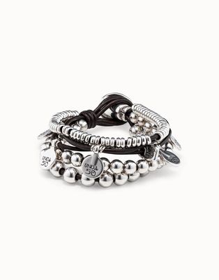 UNOde50 PUL0524MTL Silver Plated Bracelet w/ Leather Elements – Xl