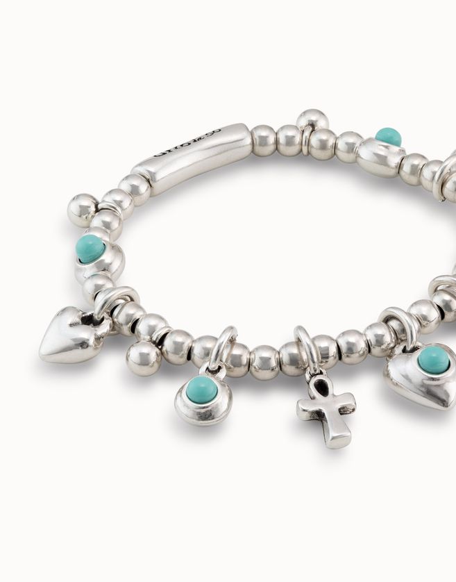Uno de 50 PUL2350TQSMTL0M Women's Silver Plated Elastic Beaded Charm Bracelet
