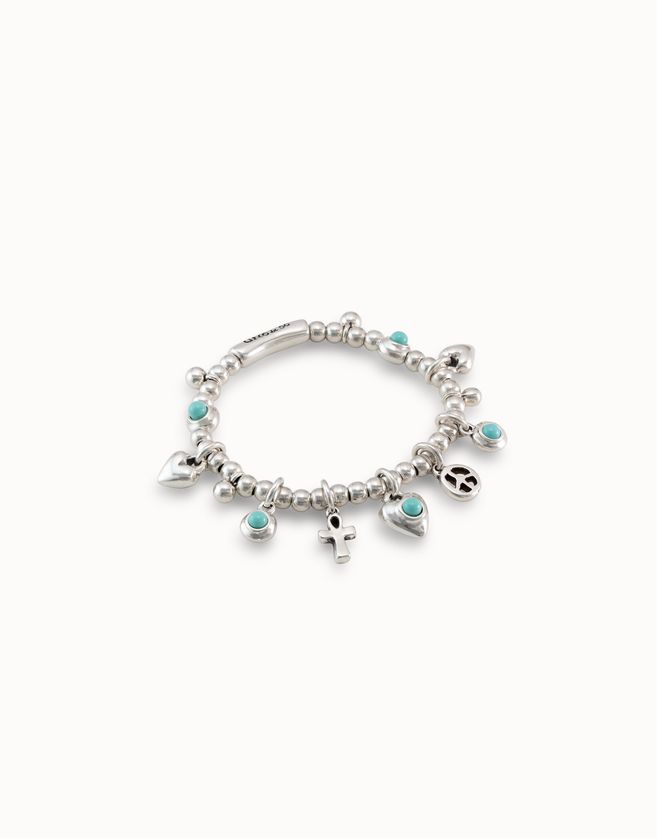 Uno de 50 PUL2350TQSMTL0M Women's Silver Plated Elastic Beaded Charm Bracelet