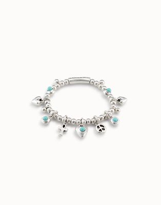 Uno de 50 PUL2350TQSMTL0M Women's Silver Plated Elastic Beaded Charm Bracelet