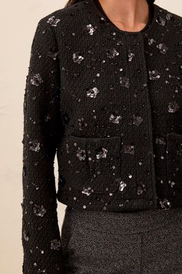 Tribal 6368O-5726 Women's LS Sequen Embellished Tweed Jacket/