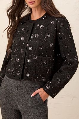 Tribal 6368O-5726 Women's LS Sequen Embellished Tweed Jacket/