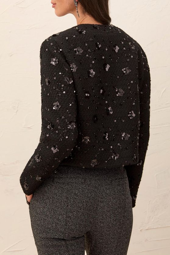 Tribal 6368O-5726 Women's Long Sleeve Sequen Embellished Tweed Jacket