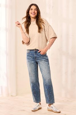Tribal 6347O-5853 Women's Audrey Pearl Embellished Barrel Jeans/