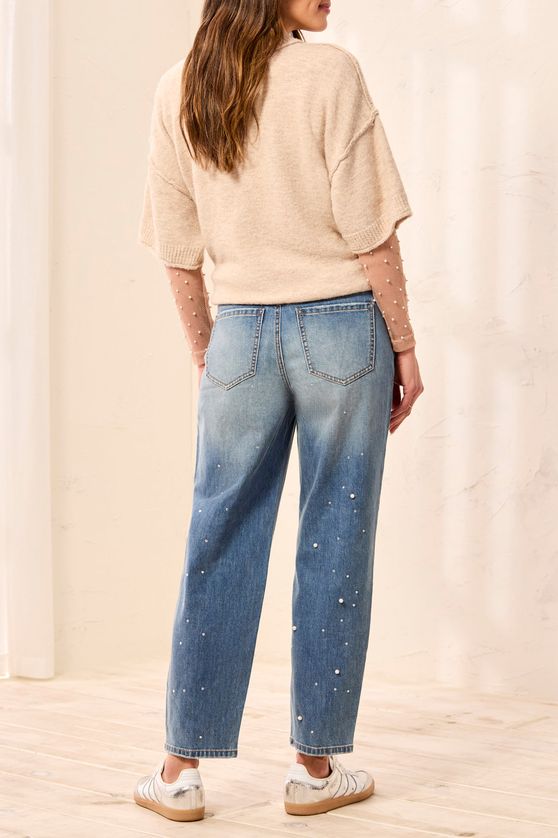 Tribal 6347O-5853 Women's Audrey Pearl Embellished Barrel Jeans
