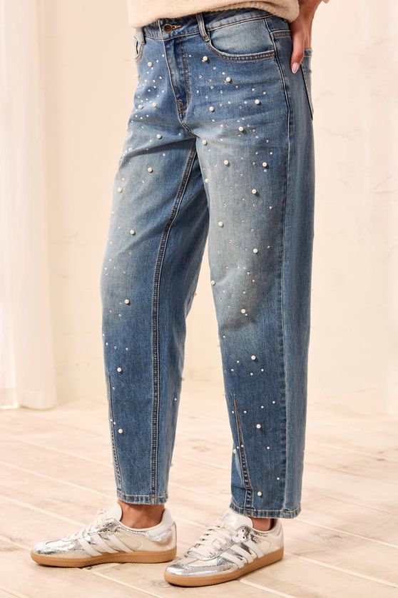 Tribal 6347O-5853 Women's Audrey Pearl Embellished Barrel Jeans