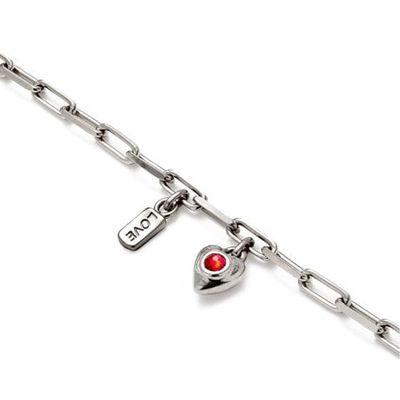 UNOde50 PUL2567 Women's Ruby Heart Charm Oval Link Bracelet