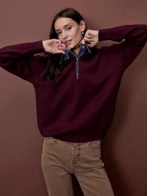 Charlie B C2125-974A Women's Denim Trim Polo Sweater/