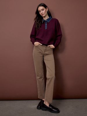 Charlie B C2125-974A Women's Denim Trim Polo Sweater/