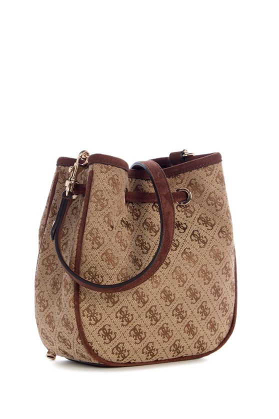 Guess JG231377 Women's SAMANTHA Mini Drawstring Bucket Bag – Latte Logo