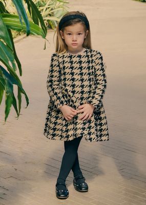 Abel & Lula 5581 Girl's Junior Long Sleeve Houndstooth Tweed Dress