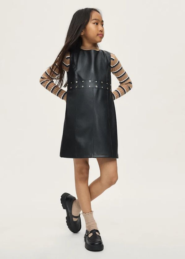 Mayoral 7902 Girl's Youth SLV Faux Leather & Stud Detail Pinafore Dress