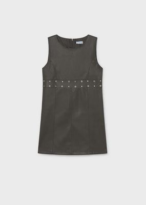 Mayoral 7902 Girl's Youth SLV Faux Leather & Stud Detail Pinafore Dress