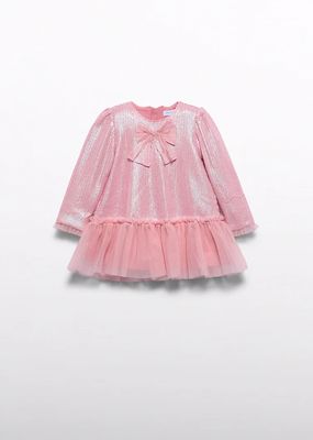Abel & Lula 5511 Baby Girl's Long Sleeve Sequin & Mesh Bow Detail Dress