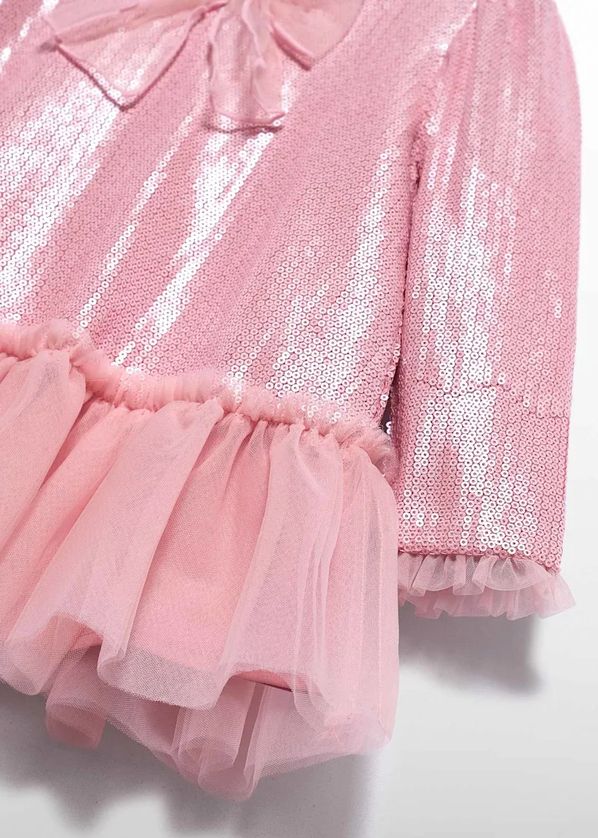 Abel & Lula 5511 Baby Girl's Long Sleeve Sequin & Mesh Bow Detail Dress