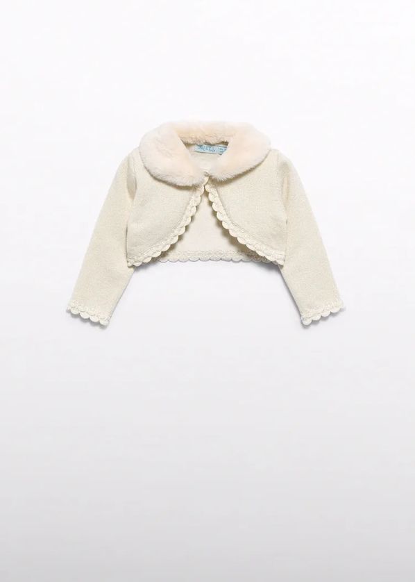 Abel & Lula 5868 Baby Girl's Knit Scallop Trim & Faux Fur Collar Bolero