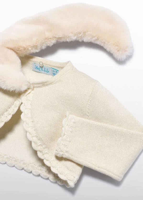 Abel & Lula 5868 Baby Girl's Knit Scallop Trim & Faux Fur Collar Bolero