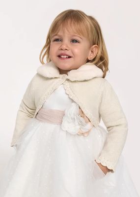 Abel & Lula 5868 Baby Girl's Knit Scallop Trim & Faux Fur Collar Bolero