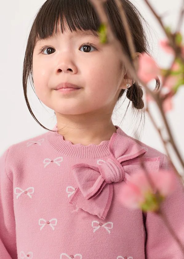 Abel & Lula 5739 Baby Girl's Long Sleeve Bow Detail Knit Sweater & Pants Set 2PC
