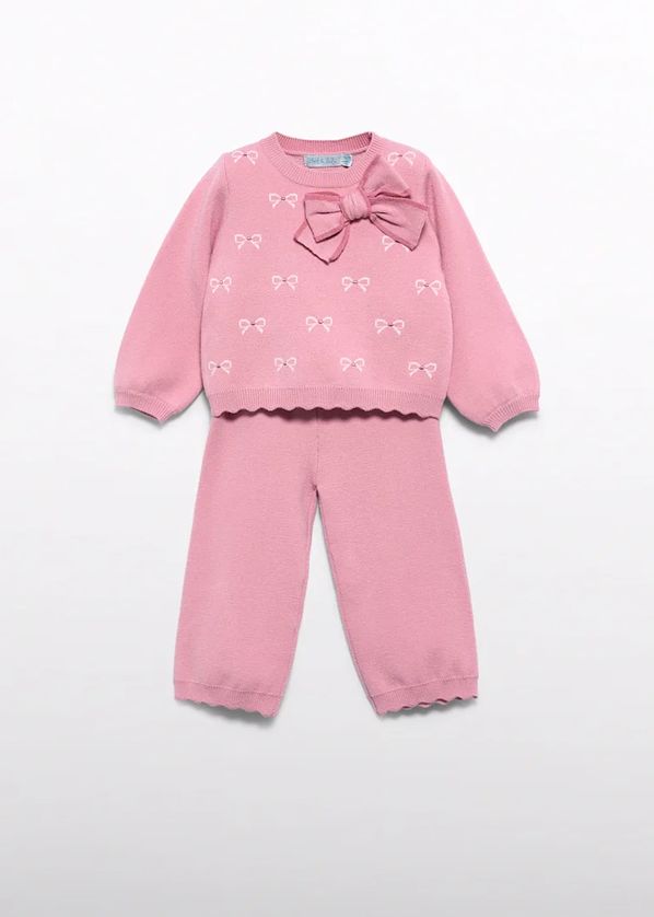 Abel & Lula 5739 Baby Girl's Long Sleeve Bow Detail Knit Sweater & Pants Set 2PC
