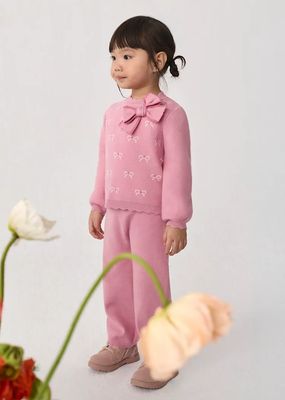 Abel & Lula 5739 Baby Girl's Long Sleeve Bow Detail Knit Sweater & Pants Set 2PC