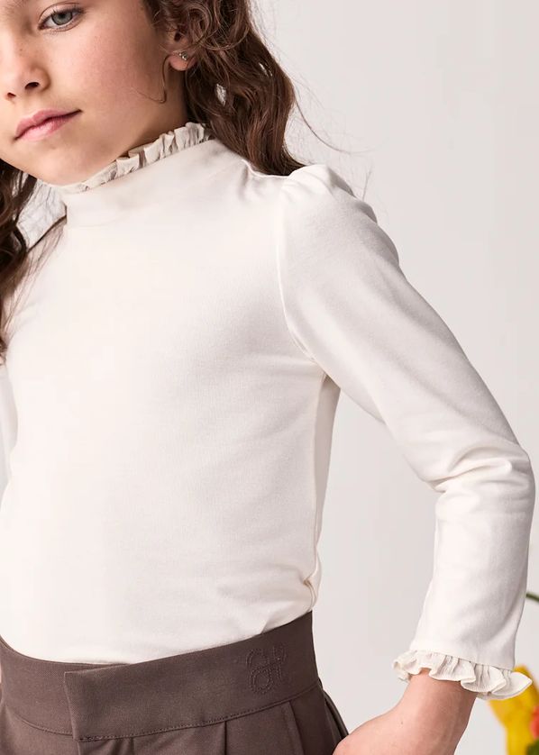 Abel & Lula 5621 Girl's Youth Long Sleeve Ruffle Trim Turtleneck Top