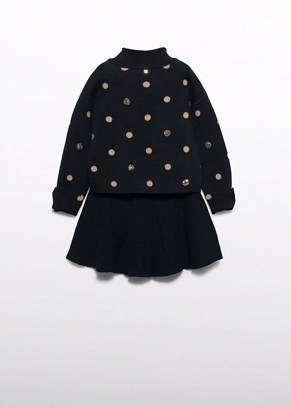Abel & Lula 5591 Girl's Youth Long Sleeve Knit Polka Dot Sweater & Skirt Set 2PC