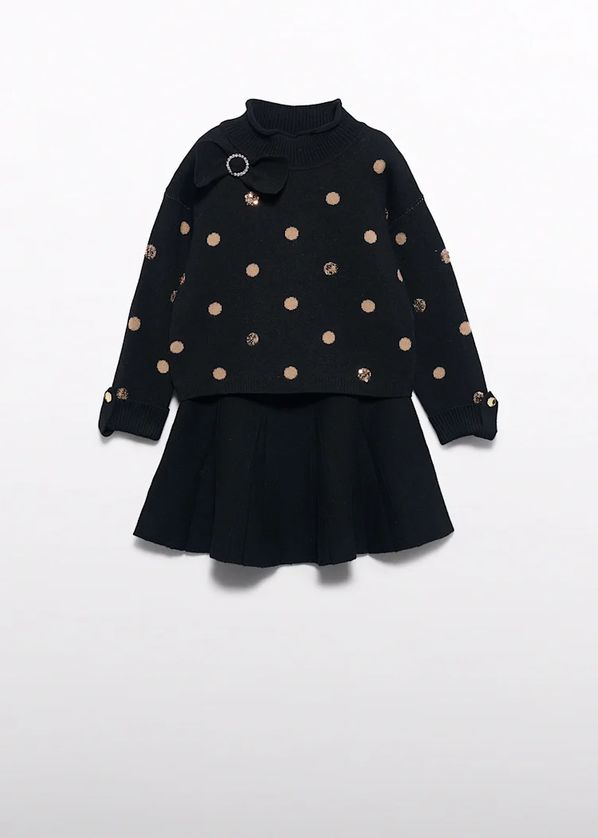 Abel & Lula 5591 Girl's Youth Long Sleeve Knit Polka Dot Sweater & Skirt Set 2PC